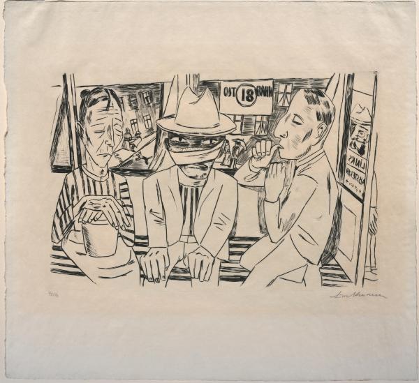 Max Beckmann, Dans le tram [In der Trambahn], 1922, pointe sèche, 49,3 × 53,5 cm (feuille), 29 × 43,4 cm (coup de planche), Hofmaier 235/III/B/b. Paris, bibliothèque de l’INHA, EM BECKMANN 1. Cliché INHA