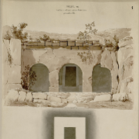 Léon Vaudoyer, Faleri, tombeau antique creusé dans le roc près de la ville, 1827, crayon et encre sur papier, bibliothèque de l'INHA, OA 718 (004). Cliché INHA