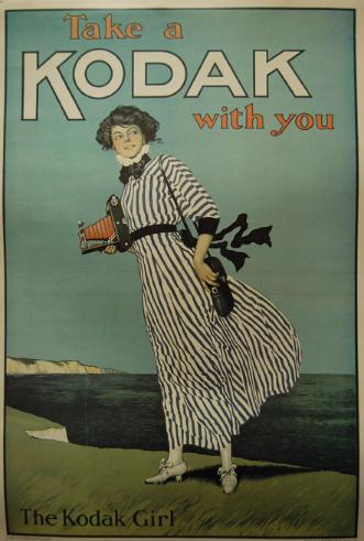 The Kodak Girl, publicité Kodak, poster de John Hassall, 1910. Source : Kodak Corporate Archive and Heritage Collection / Ryerson University Library and Archives.