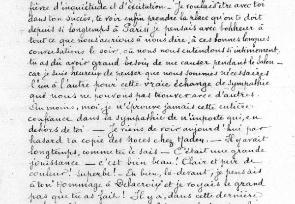 Extrait de la copie d'une lettre de James Mc Neill Whistler à Henri Fantin-Latour, Londres, 1864. Paris, bibliothèque de l'INHA, collections Jacques-Doucet, Autographes 28bis,12. Cliché INHA.