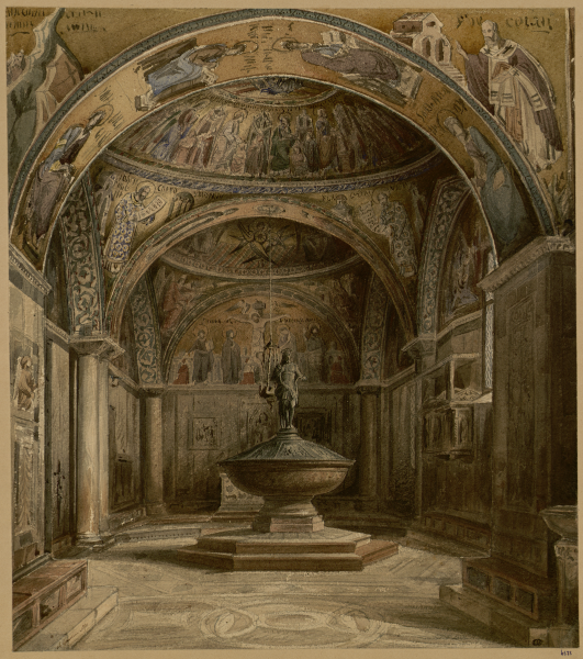 Charles Garnier, [Venise, Baptistère Saint-Marc], aquarelle sur graphite, 33,5 cm, 1850. Paris, ENSBA, PC 10240. Cliché INHA.