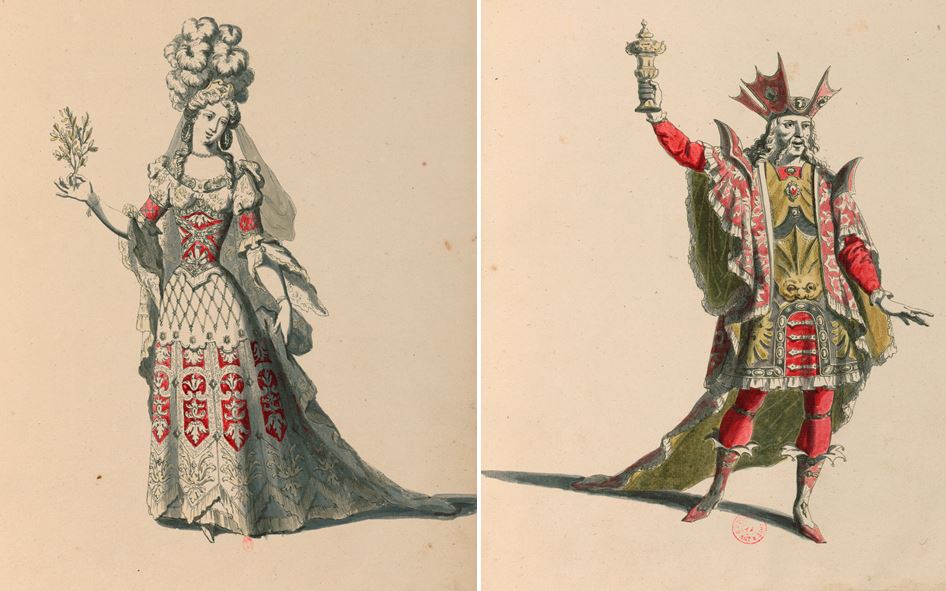 Jean Berain, [Dessins de costumes pour des pièces de Jean-Baptiste Lully], bibliothèque de l'INHA, MS 339. Cliché INHA