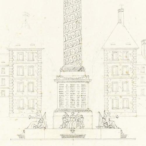 Jean-Nicolas Sobre, Projet de colonne nationale sur la place des Victoires, [1801], dessin, détail, INHA, OA 780 (1). Cliché INHA