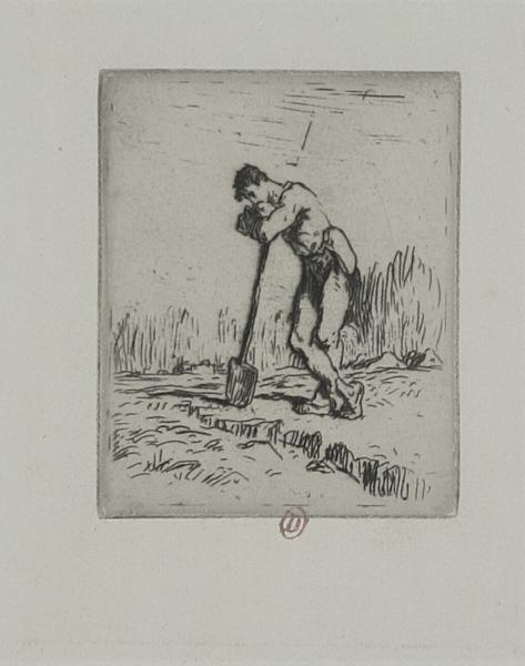 Jean-François Millet, [L'homme appuyé sur sa bêche], eau-forte, 8,4 x 6,8 cm (trait carré), 24,4 x 16,6 cm (feuille), [1847 ?]. Paris, bibliothèque de l'INHA, EM MILLET 6. Cliché INHA.