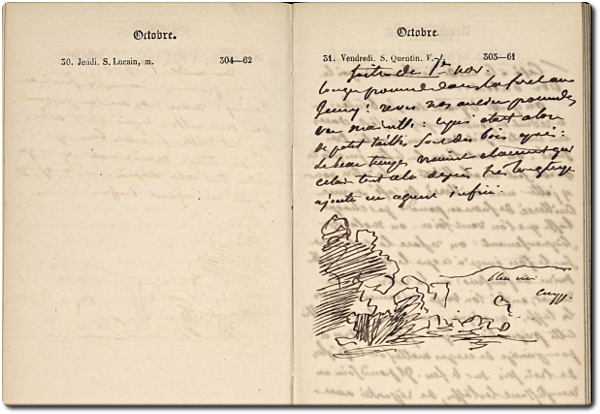 Eugène Delacroix, Journal, 1856, Papier, bibliothèque de l'INHA, collections Jacques Doucet, MS 253 (4). Cliché INHA