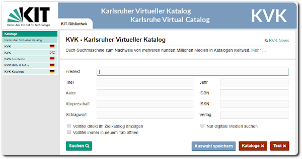 Page d'accueil du Karlsruher virtueller Katalog (KVK). @Library of the Rijksmuseum. @Institut de technologie de Karlsruhe