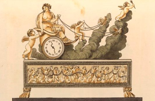 Jean-Simon Deverberie, [Modèles de pendules : Aphrodite sur son char], [Entre 1801 et 1821 ?], Bibliothèque de l'INHA, collections Jacques Doucet, 4 RES 121. Cliché INHA