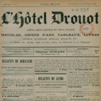 Gazette de l'Hôtel Drouot. 1re année, n° 1 (8/9 février 1891)-n° 73 (5 mai 1891). Paris, bibliothèque de l'INHA, 4 X 0991. Cliché INHA