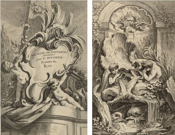 Gabriel Huquier, Recueil de fontaines Inventées par F. Boucher, 1736, eau-forte, Bibliothèque de l'INHA, collections Jacques Doucet, FOL RES 9. Cliché INHA