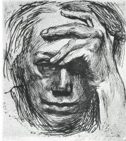Selbstbildnis mit der Hand an der Stirn (Autoportrait avec la main sur le front),  eau-forte, 1910. (Klipstein 106)