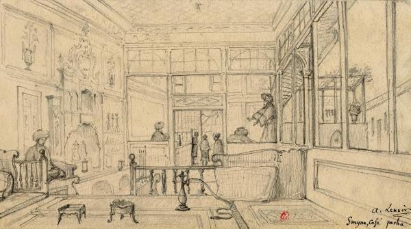Albert Lenoir, Smyrne, café Pacha, mine de plomb, [1836], bibliothèque de l’INHA, OA 716 (18, 111). Cliché INHA