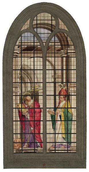 Anonyme, Paris, choeur de Saint-Eustache, relevé d’un vitrail d’Antoine Soulignac (1631), aquarelle, s. d., bibliothèque de l’INHA, OA 716 (8, 53). Cliché INHA