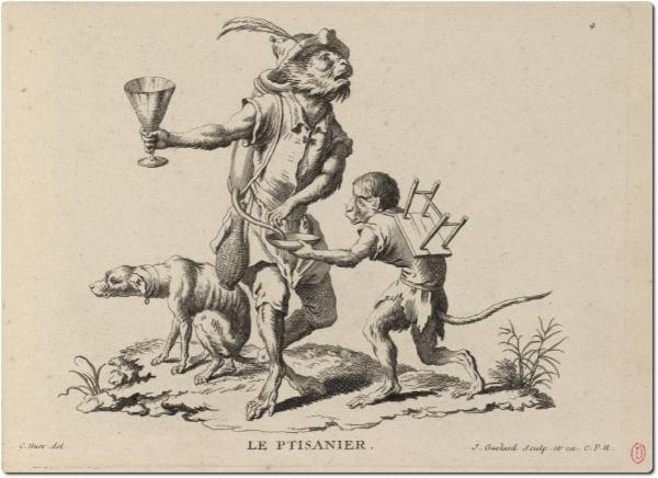Christophe Huet, Singeries ou différentes actions de la vie humaine représentées par des singes, [1743], eau-forte et burin, bibliothèque de l'INHA, 8 RES 44. Cliché INHA