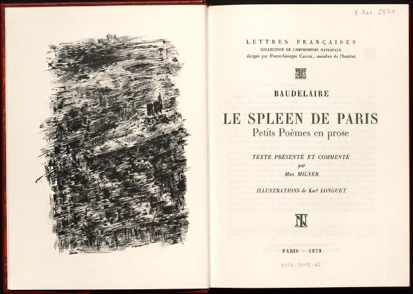Charles Baudelaire, Le Spleen de Paris : petits poèmes en prose, illustrations de Karl Longuet, Imprimerie nationale, 1979, bibliothèque de l’INHA, 8 Res 2550. Cliché Inha