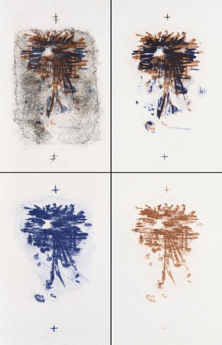 Karl-Jean Longuet, Le Désir de peindre, lithographies, planche d’essai en couleurs et trois épreuves de couleurs séparées ou superposées, bibliothèque de l'INHA. Cliché INHA