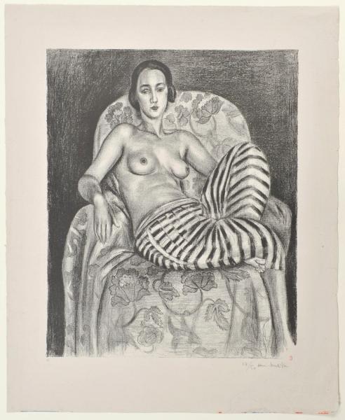 Henri Matisse, Grande odalisque à la culotte bayadère, 1925, lithographie, 75x56 cm. Paris, bibliothèque de l'INHA, EM MATISSE 158. Cliché INHA, droits succession Matisse.