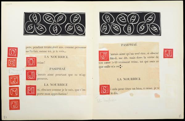 Henri Matisse, Pasiphaé, double page de la troisième maquette, [1943], p. 80-81. Cliché BLJD, droits réservés succession Henri Matisse.