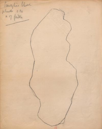 Détourage du socle d'un bronze d'Antoine-Louis Barye, "Sanglier blessé", crayon sur papier, [1902-1930], Bibliothèque de l'INHA, Archives 166/5/1/2. Cliché INHA