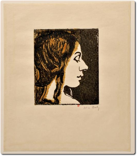 Alice Bailly, tête de jeune femme, gravure sur bois, 1904, bibliothèque de l’INHA, NUM VIK11 (1). Cliché INHA