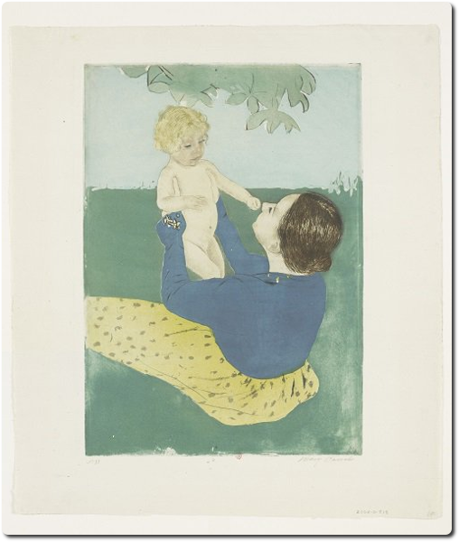 Mary Cassat, Sous le marronnier, estampe, [1895-1897], bibliothèque de l’INHA, NUM EM CASSATT 18. Cliché INHA
