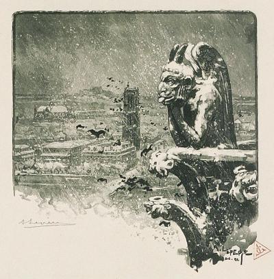 Auguste Lepère, [Le Stryge de Notre-Dame]. Bois, bibliothèque de l'INHA, EM LEPERE 197. Cliché INHA