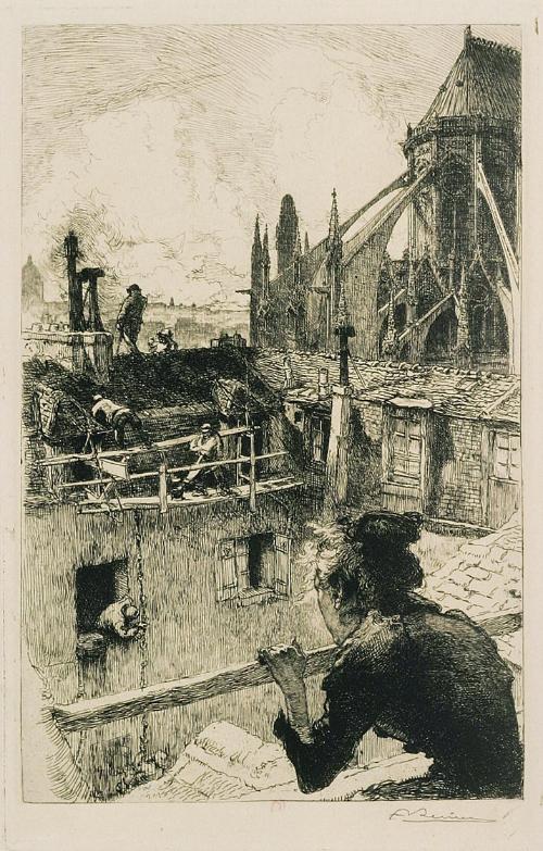 Auguste Lepère, [Sur les Toits, près Notre-Dame], eau-forte, bibliothèque de l'INHA, EM LEPERE 309b. Cliché INHA