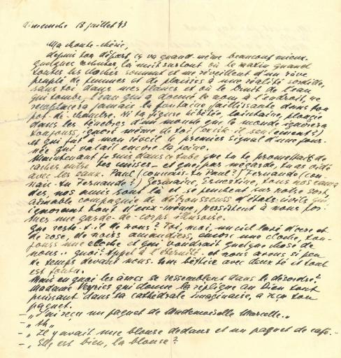 Fedor Löwenstein à Marcelle Rivier, [Aiguebelle], 18 juillet 1943, bibliothèque de l’INHA, Autographes 209,11. Cliché INHA