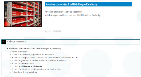 Aperçu du cadre de classement des archives conservées à la bibliothèque Kandinsly.