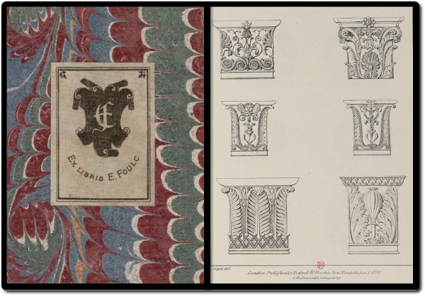 Ex-libris d'Edmond Foulc - Agostino Aglio, Architectural Ornaments..., [1820-1821], bibliothèque de l'INHA, collections Jacques Doucet, 4 EST 294. Clichés INHA