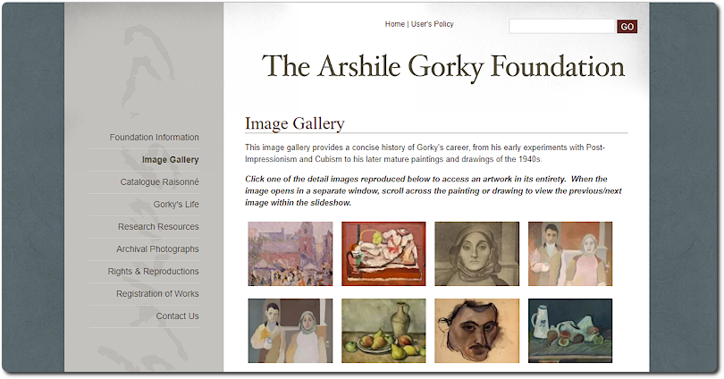 Page d'accueil du Catalogue raisonné d'Arshile Gorky. @Fondation Arshile Gorky.
