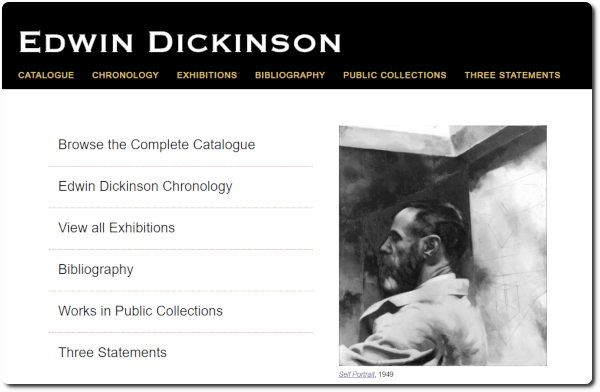 Page d'accueil du catalogue « The Edwin Dickinson Catalogue raisonné ». @Helen Dickinson Baldwin.