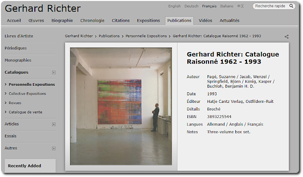 Page d'accueil du « Gerhard Richter Catalogue raisonné ». @Gerhard Richter.
