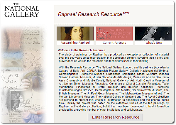 Page d'accueil du catalogue Raphaël Project. @National Gallery.