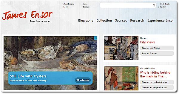Page d'accueil du catalogue James Ensor : an online Museum. @Flemish Art Collection.