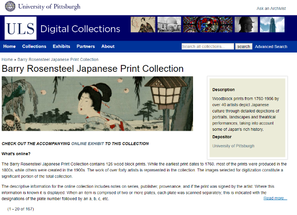Page d'accueil de « Barry Rosensteel Japanese Print Collection », 2018. @Barry Rosensteel Japanese Print Collection.