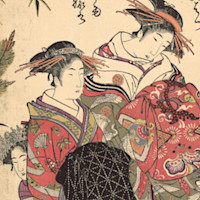 Kitao, Masanobu, Le Nouveau miroir des courtisanes, détail d'une estampe en couleurs, 1784 (?), Bibliothèque de l'INHA, NUM 4 EST 461, p. 10  