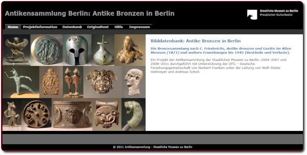 Page d'accueil de la base « Antikensammlung Berlin : antike Bronzen in Berlin », 2018. Staatliche Museen zu Berlin.