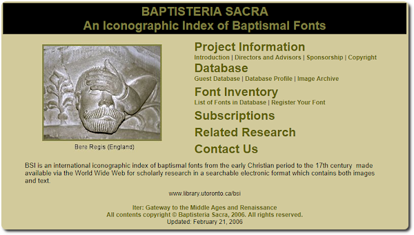 Page d'accueil de la base « Baptisteria sacra », 2018. @Université de Toronto.