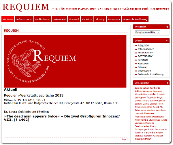 Page d'accueil de Requiem, 2018. @Université Humboldt de Berlin