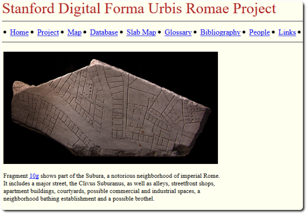 Page d'accueil de Standford Digital Forma Urbis Romae Project, 2018. @Université Standford