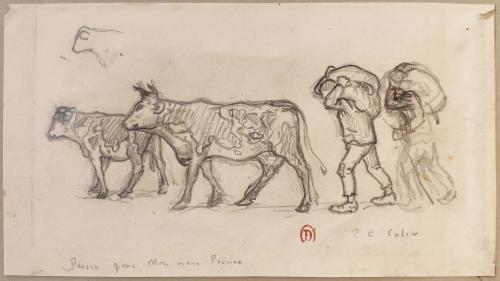 Paul-Émile Colin, dessin préparatoire pour la planche Mon Vieux poirier (1901), crayon graphite sur papier, INHA, EM COLIN 316 a. Cliché INHA